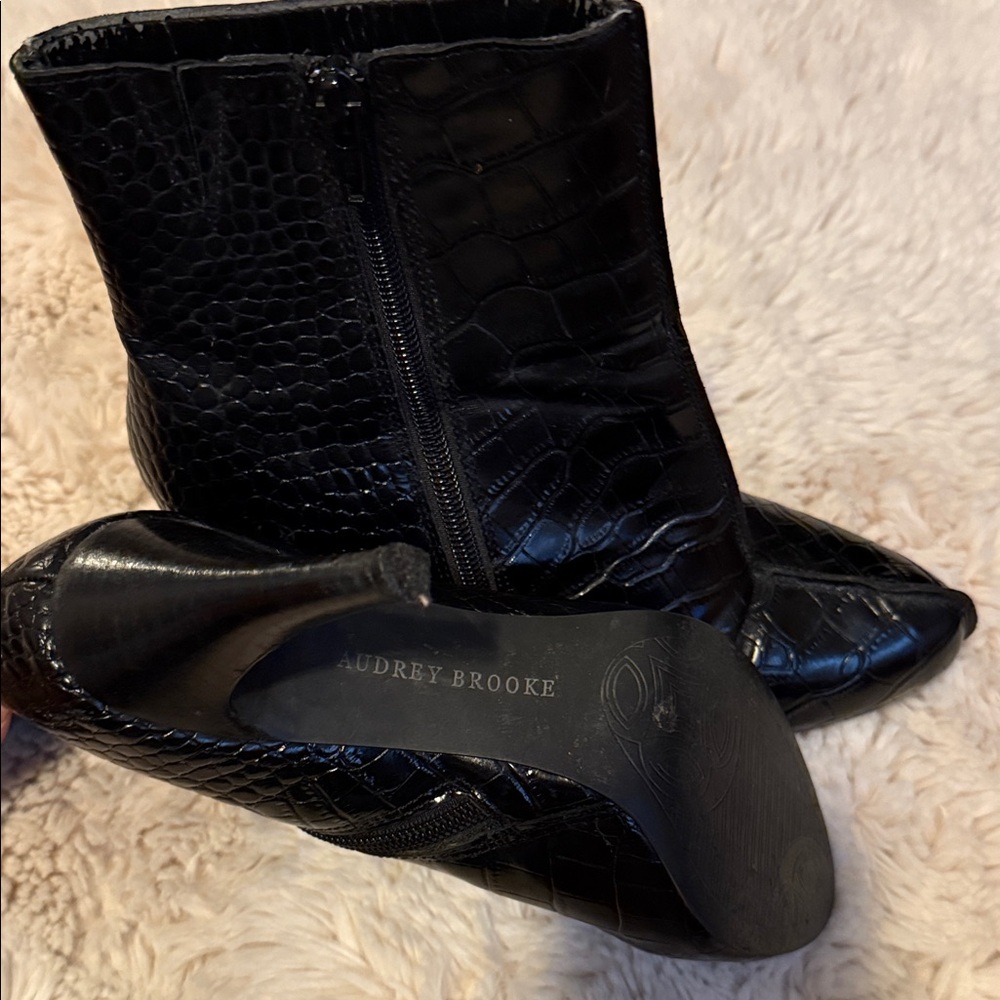 Audrey Brooke Glossy Black Ankle Booties